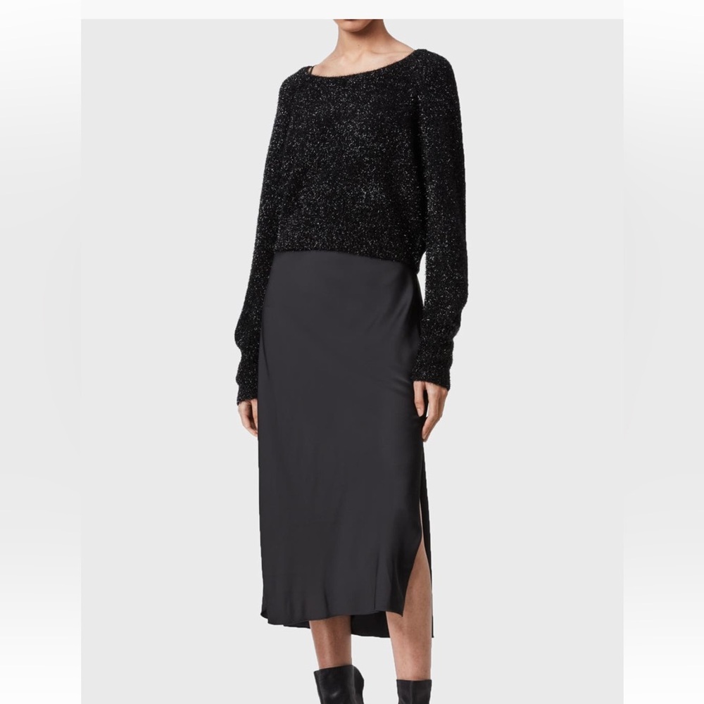 All Saints Black and Gray Midi Dress